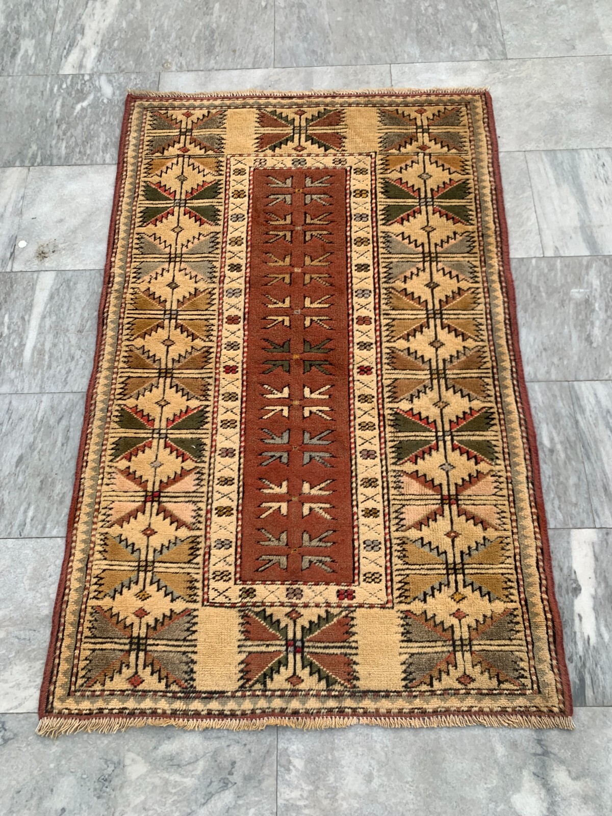3x5ft Vintage Turkish Hand knotted Rug Authentic Kesray Traditional Kilim Rug