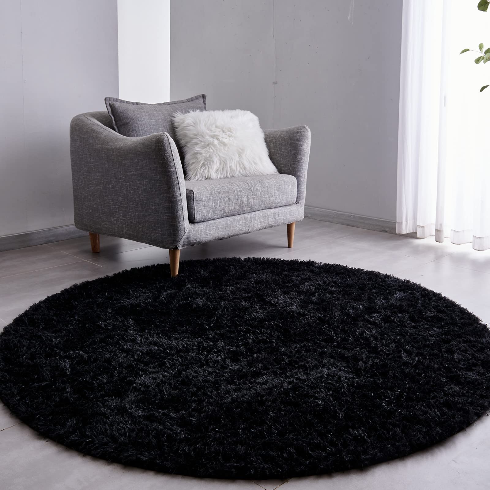 Black Round Rug Ultra-Soft Plush Modern 6×6 Circle Area Rug for Kid’s Bedroom, F