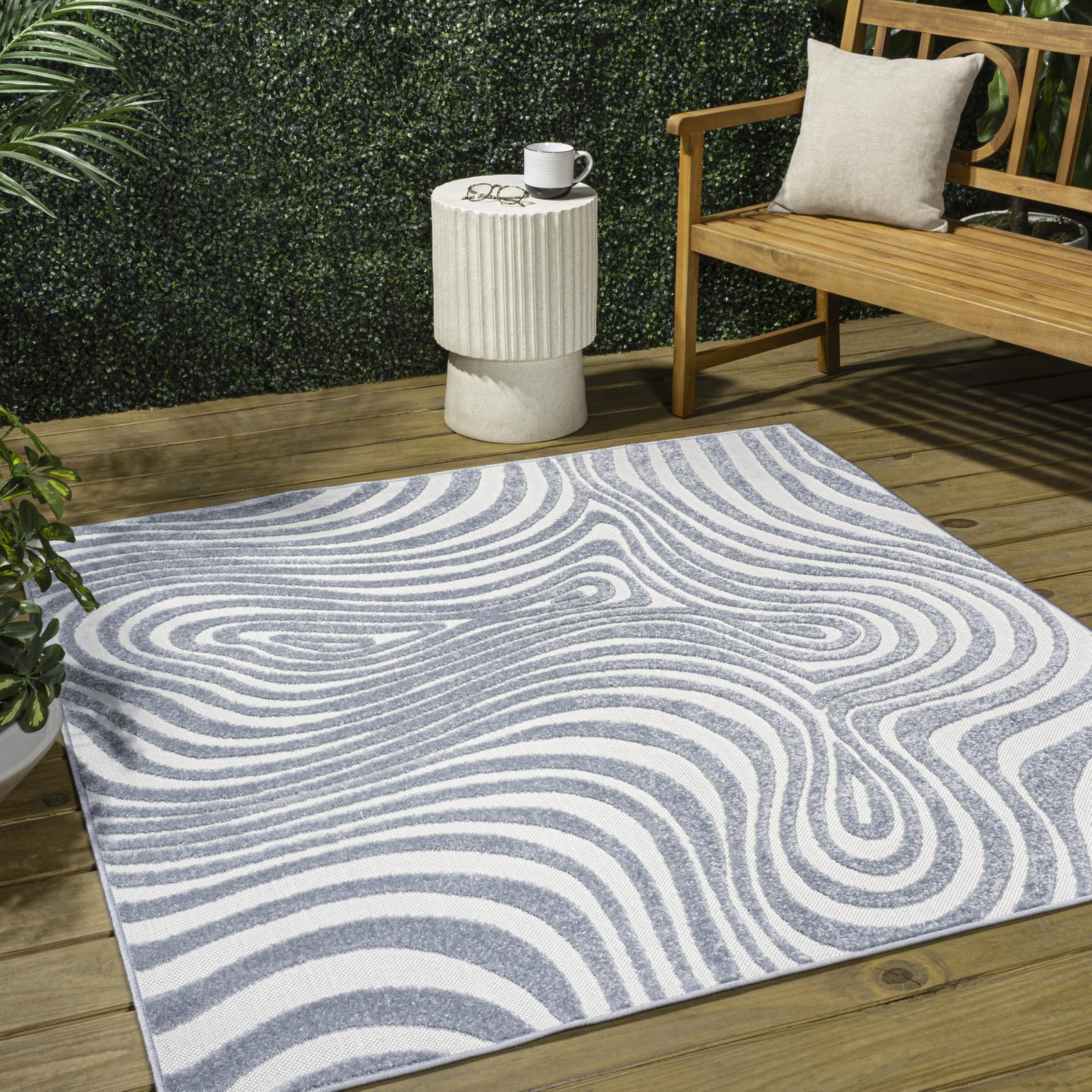 Jonathan Y Maribo High-Low Abstract Striped Light Blue/Ivory 6X6 Square