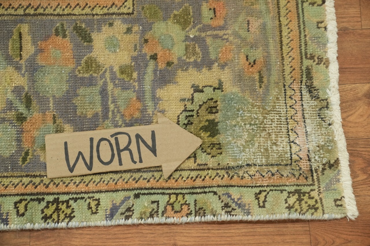 Vintage 8×11 Sage Green & Lilac Hand-Knotted Wool Distressed Geometric Area Rug