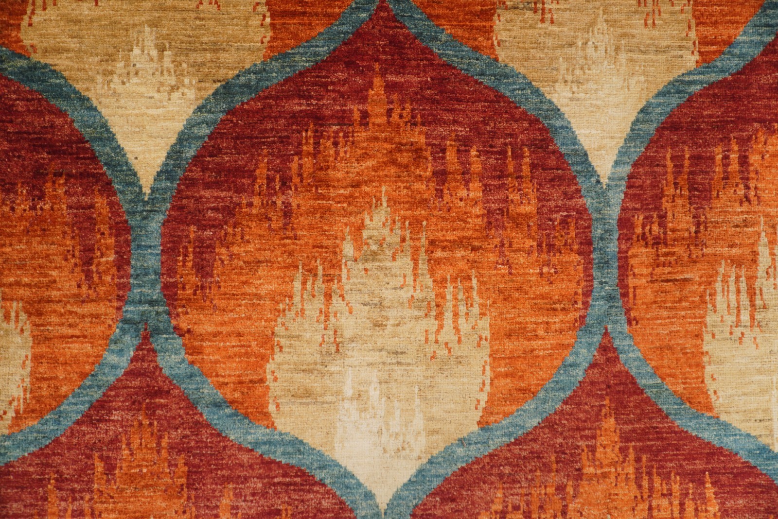 9×12 Rust Orange Ikat Afghan Hand Knotted Wool Area Rug