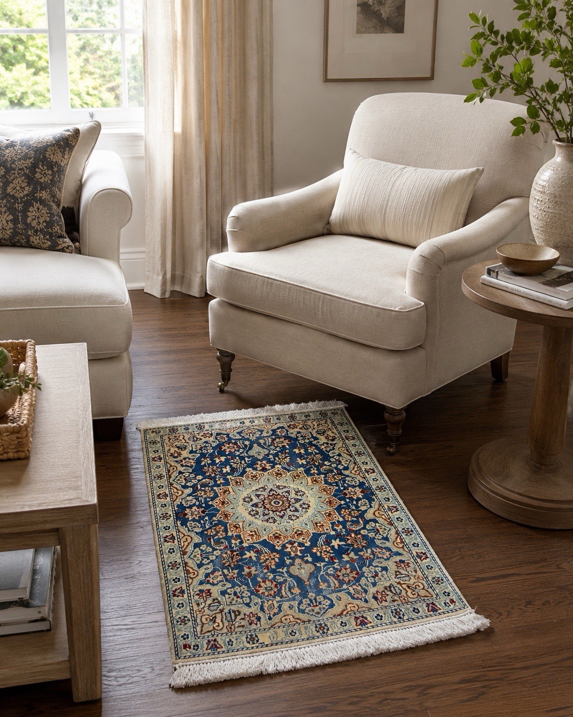 Vintage Blue Ivory Wool Nain Area Rug 3×4 Traditional Medallion Hand Knotted