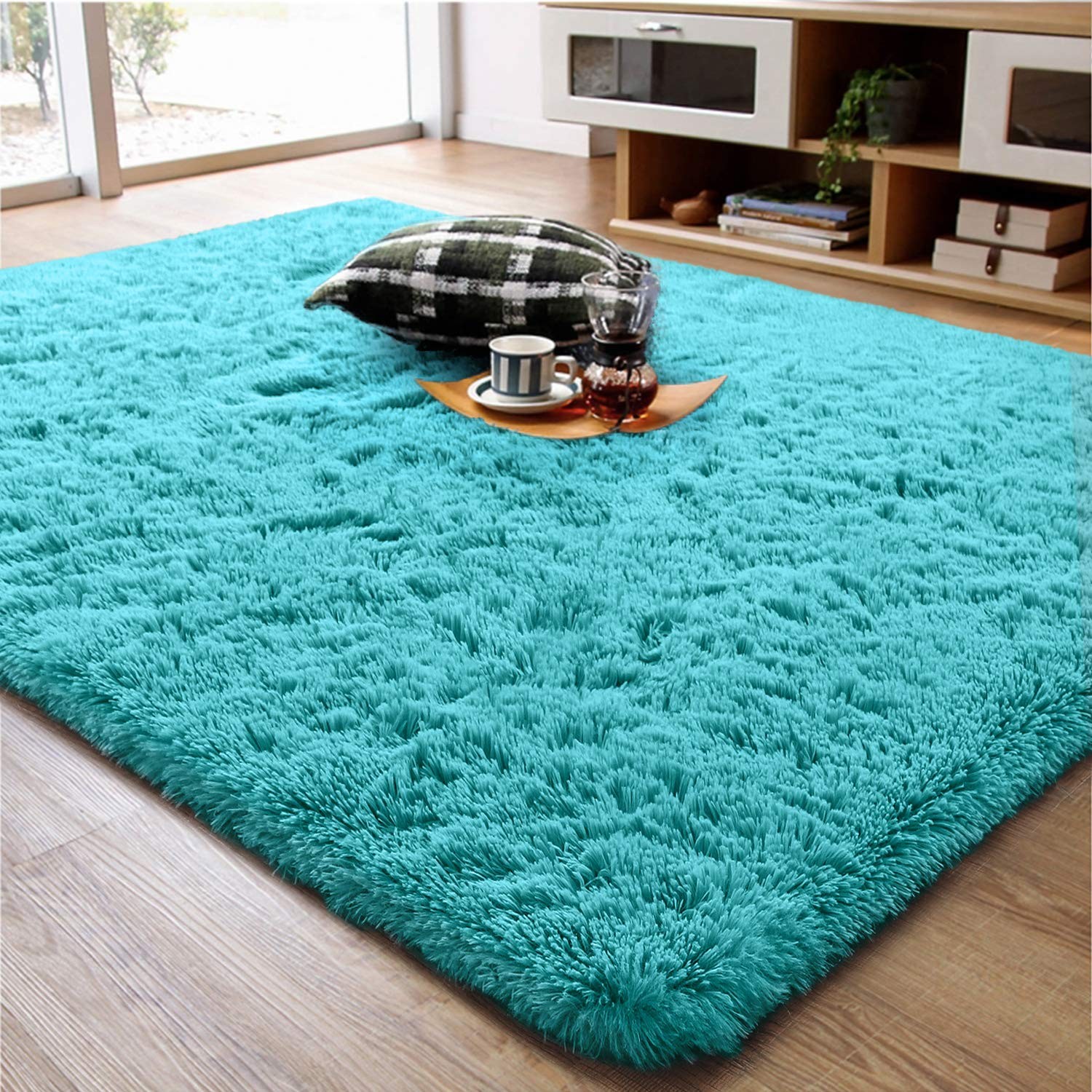 Soft Fluffy Area Rug 4×6 in Teal Blue | Plush Shag Carpet for Living Room &