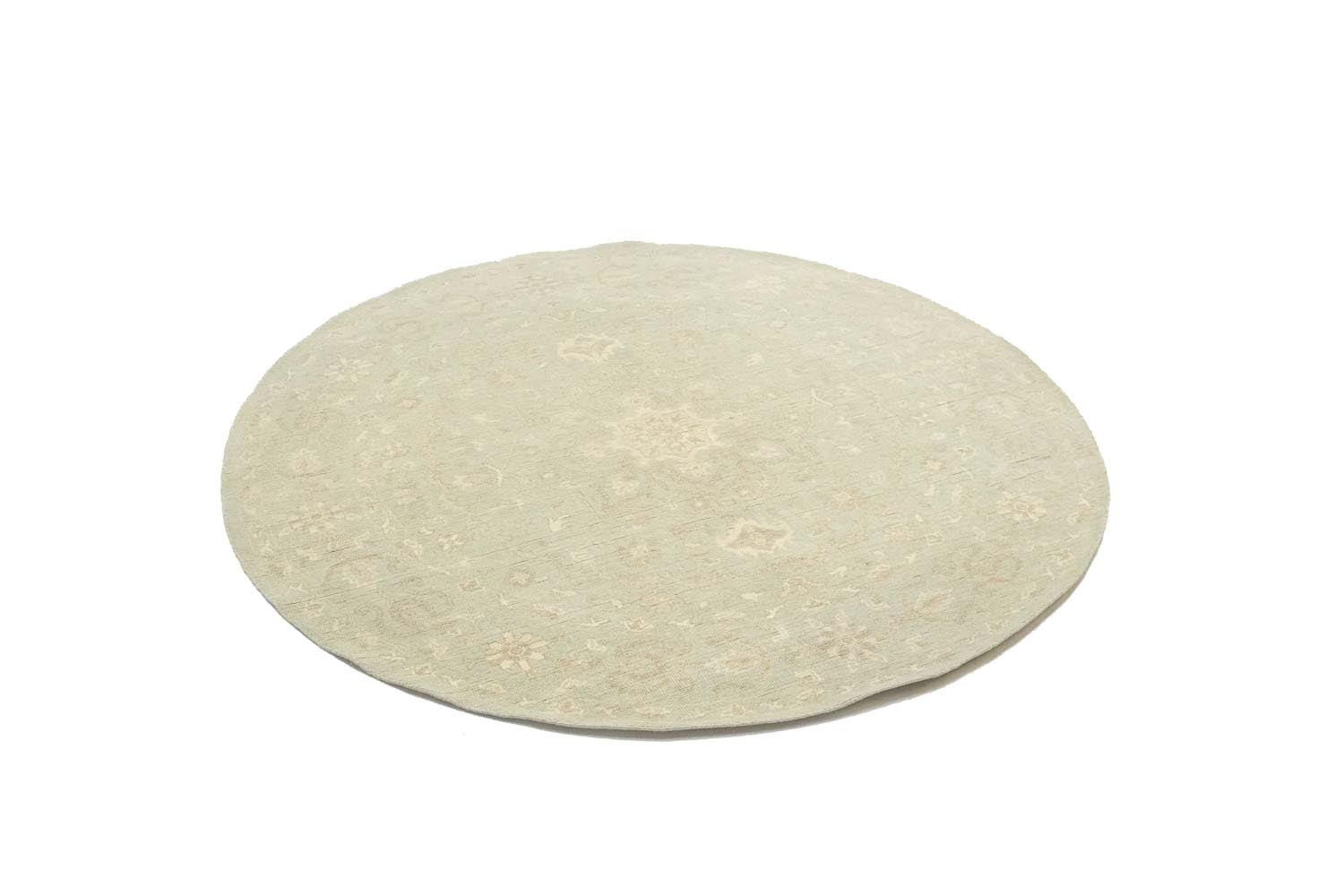 8×8 Muted Aqua Green Floral Handmade Oriental Round Rug Decor Carpet