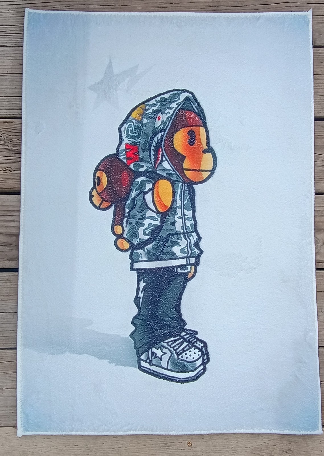 A Bathing Ape Milo Monkey Character White Gray Orange Black Area Rug