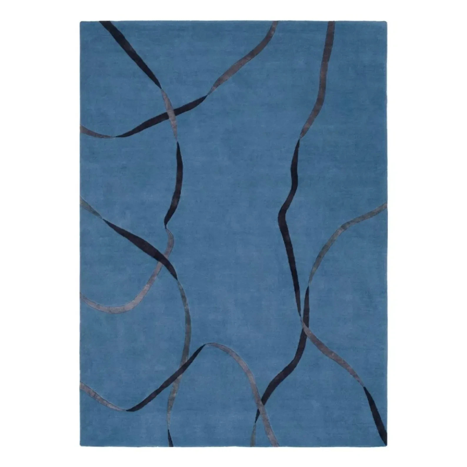 Modern Blue Abstract Rug – Hand Tufted Wool Area Rug, Minimalist Organic