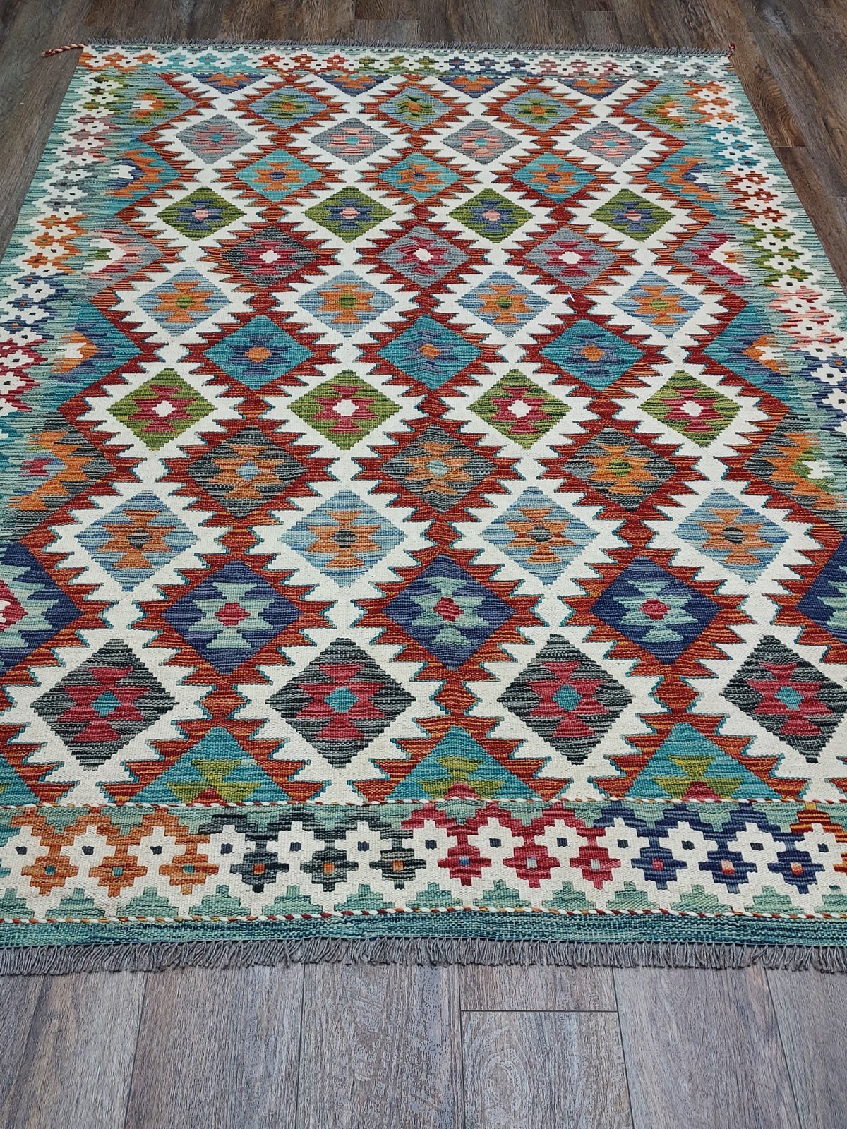 Turkish Vintage Rug,Anatolian HandMade Tribal GeometricKilim Rug, 5.5×8 ft