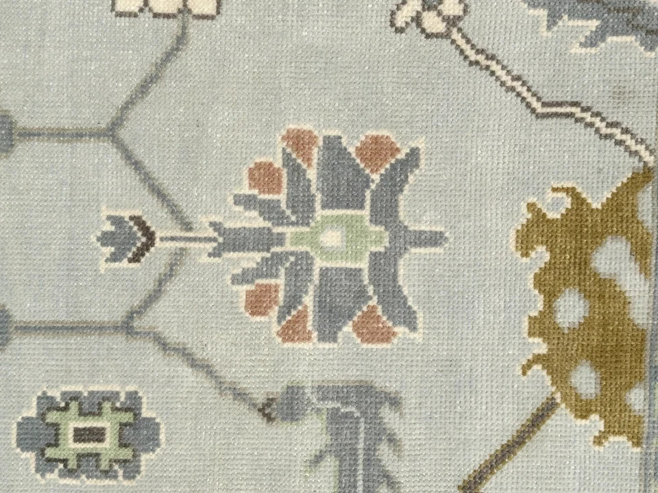 Hand Knotted Oushak Rug, Vintage Turkish Style Area Rug, Soft Grey Floral Orient