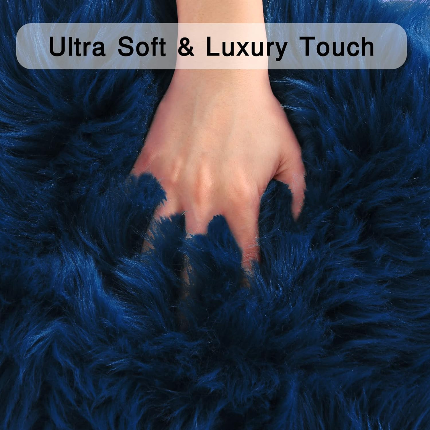 Navy Blue Faux Sheepskin Throw Rug 2×3 ft, Fluffy Shag Fur Chair Cover Small Bed
