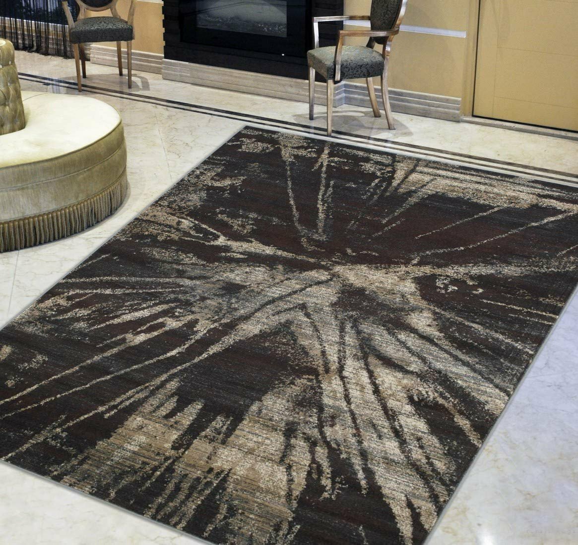 Area Rugs 8×10 Brown Beige Splash Abstract Explosion Pattern Distressed Modern