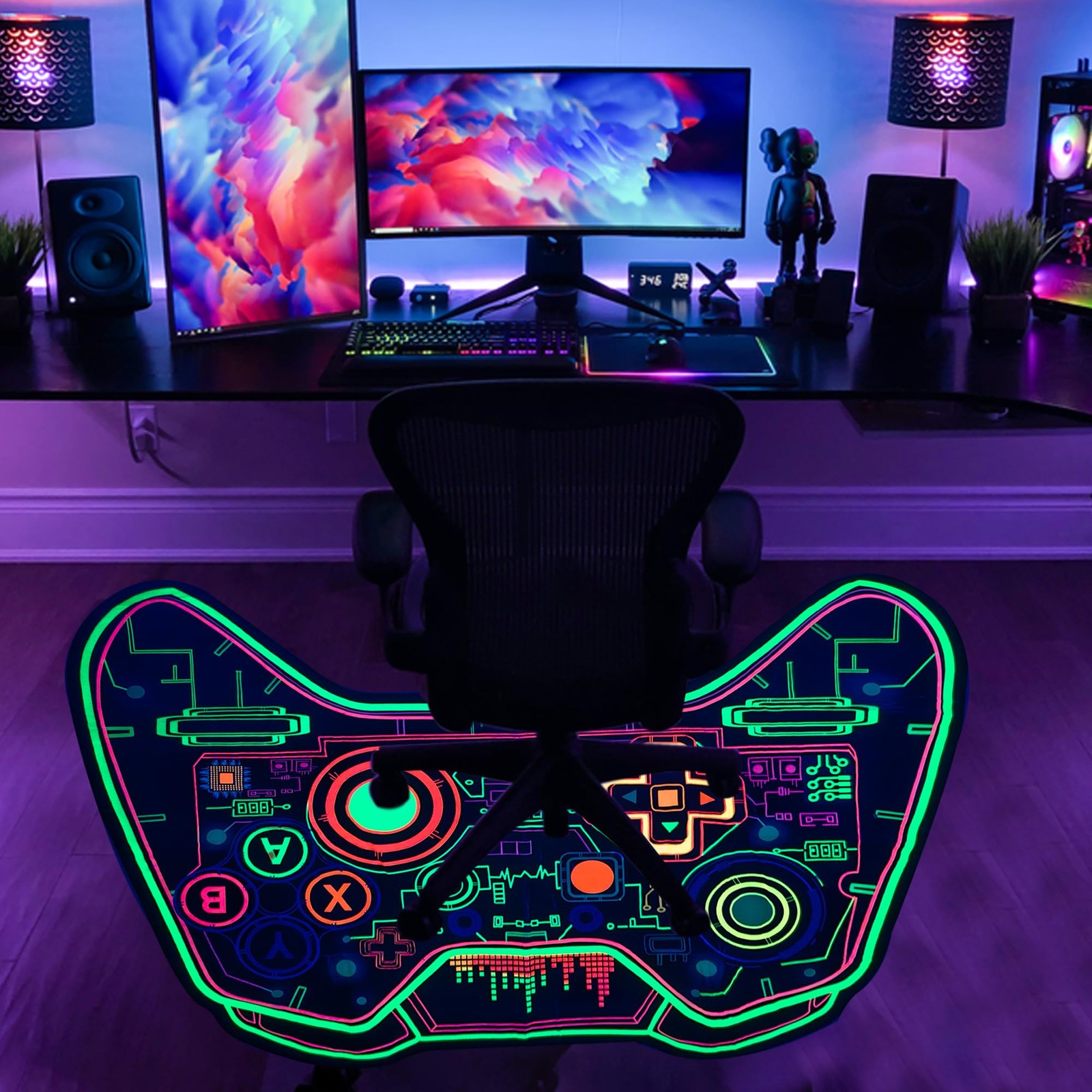 60 x 39 Inch Gaming Rug Glow In Blacklight Gamer Carpet Boys Room Non Slip