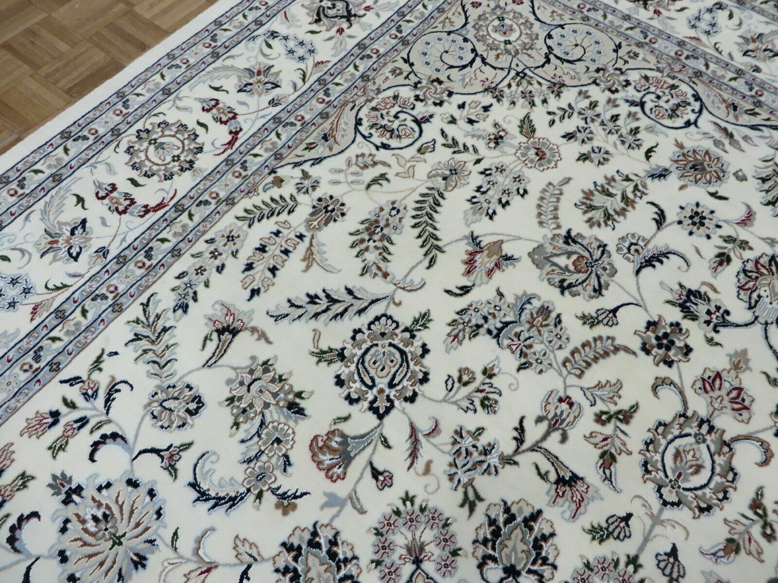 6’6 x 10 Hand Knotted Ivory Fine Nain With Silk Oriental Rug G6582