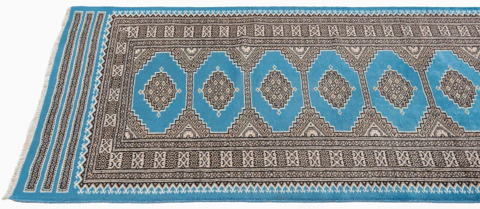Pakistan Bokhara 105 7/8×31 1/8 in Handwoven Oriental Fine Carpet Runner Blue