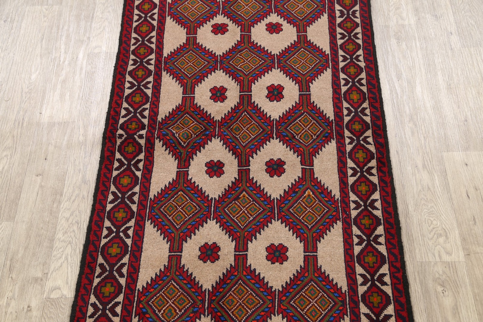 Geometric Beige Wool Handmade Rug 3×6 Tribal Oriental Foyer Carpet