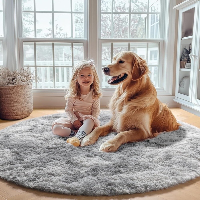 Ultra Soft Plush Round Rug Non-Slip Backing Kids Nursery Bedroom Playroom Decor