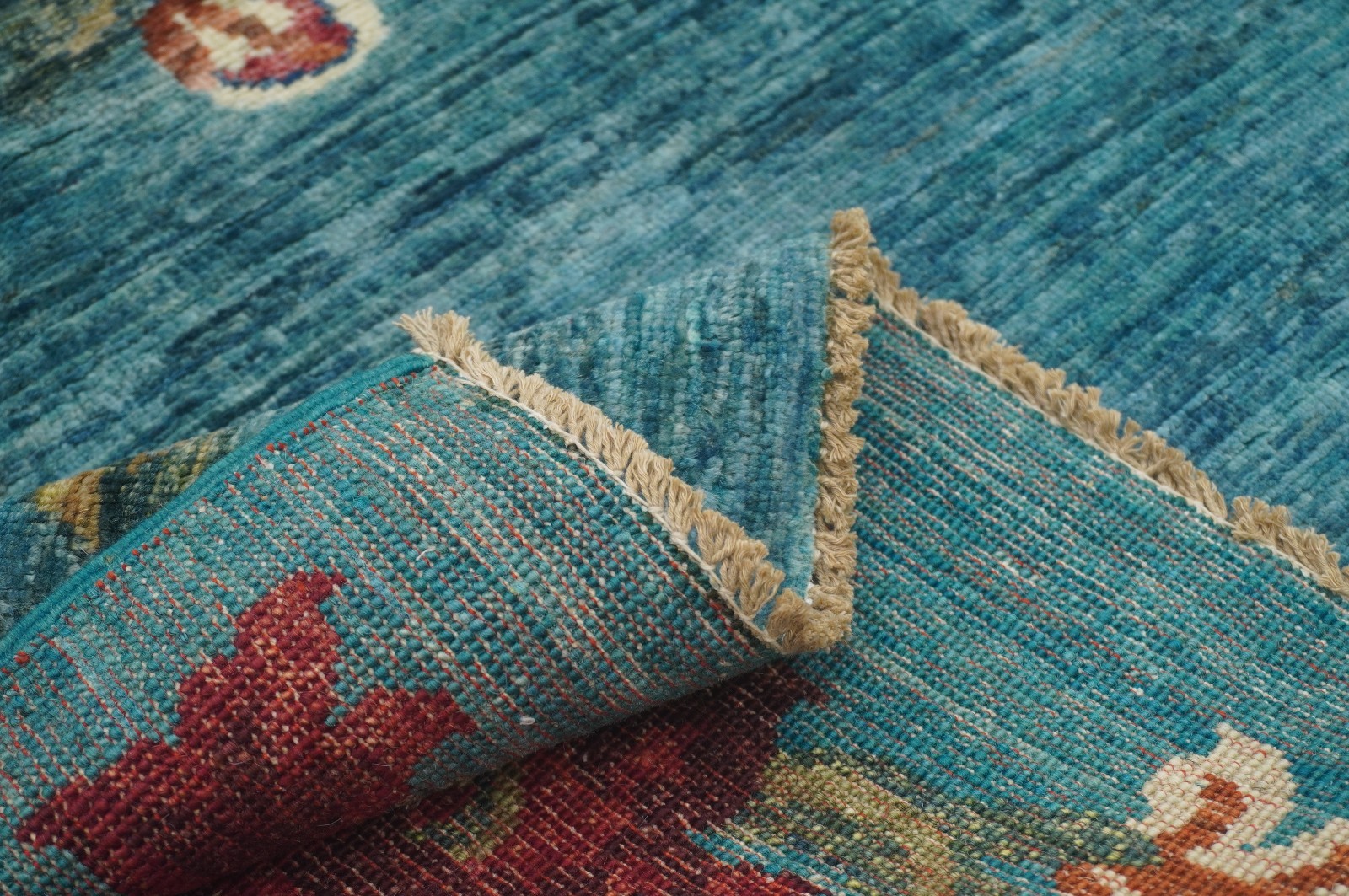 6×8 ft Turquoise Blue Floral Afghan Hand Knotted Wool Area Rug