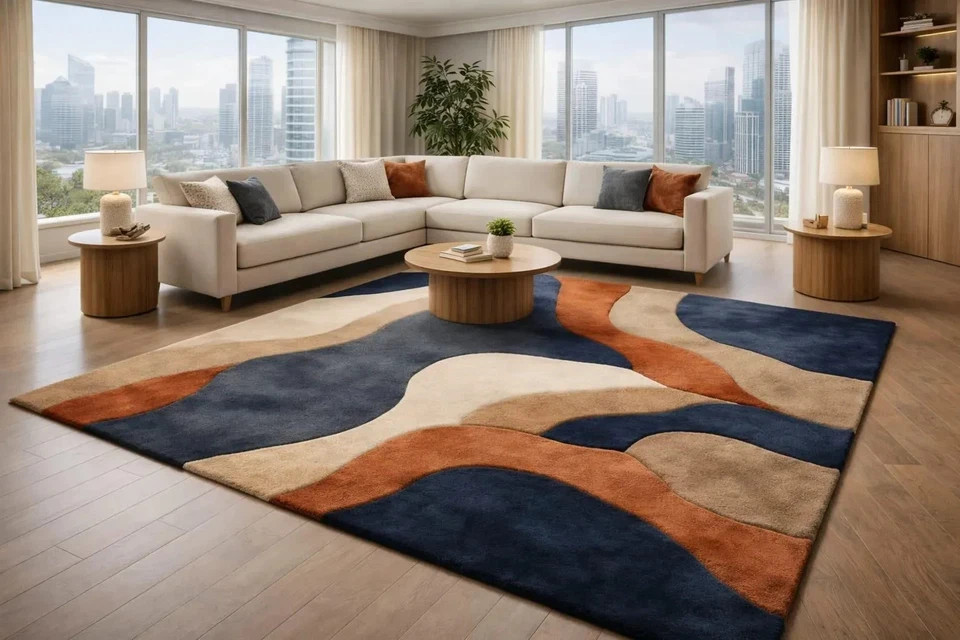 New Stylish Hand-Tufted Modern Rugs Hand Med Carpet 100% Soft Wool Bathroom