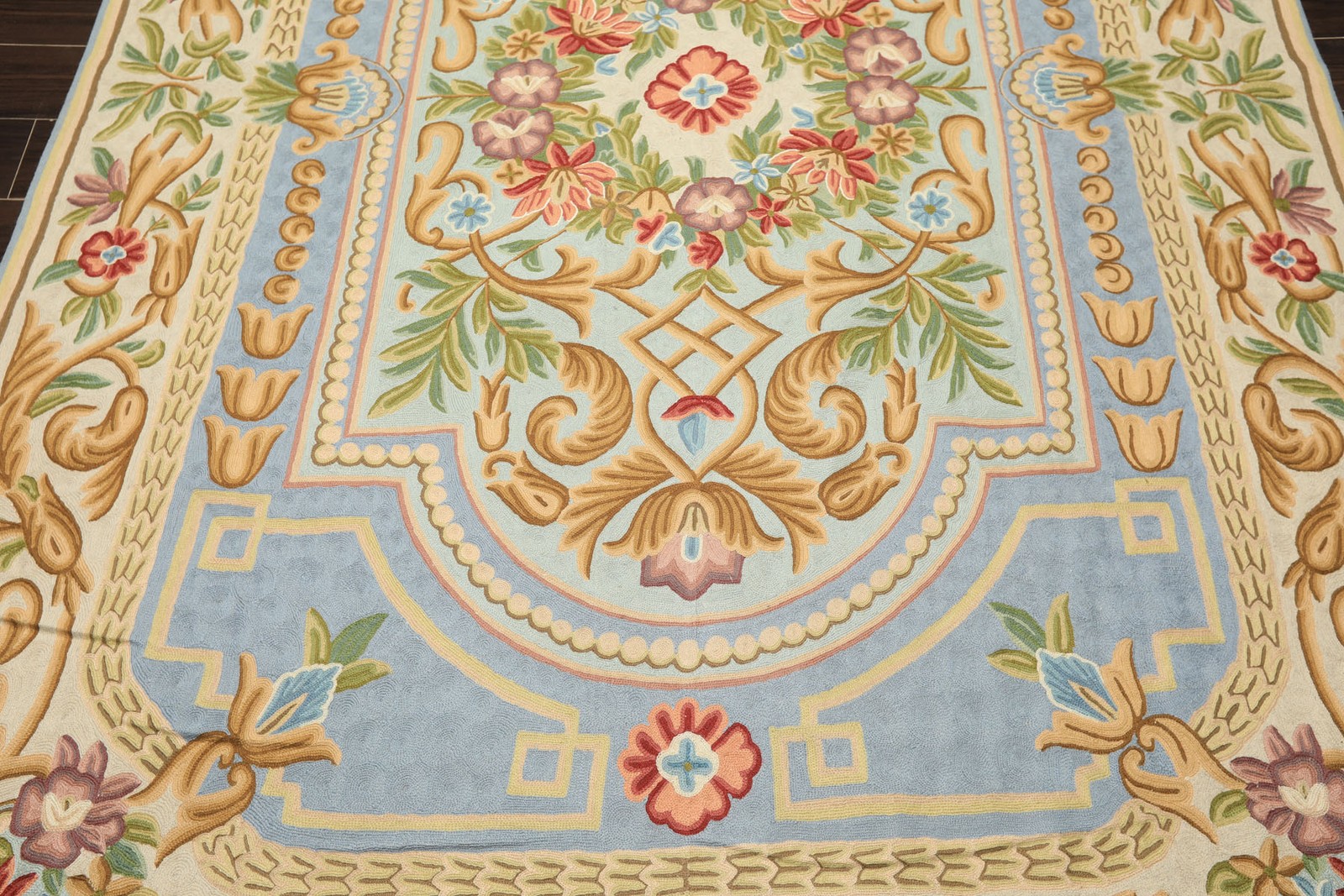 6×9 Hand Woven Wool Aqua, Blue Chainstitch Traditional Floral Rug