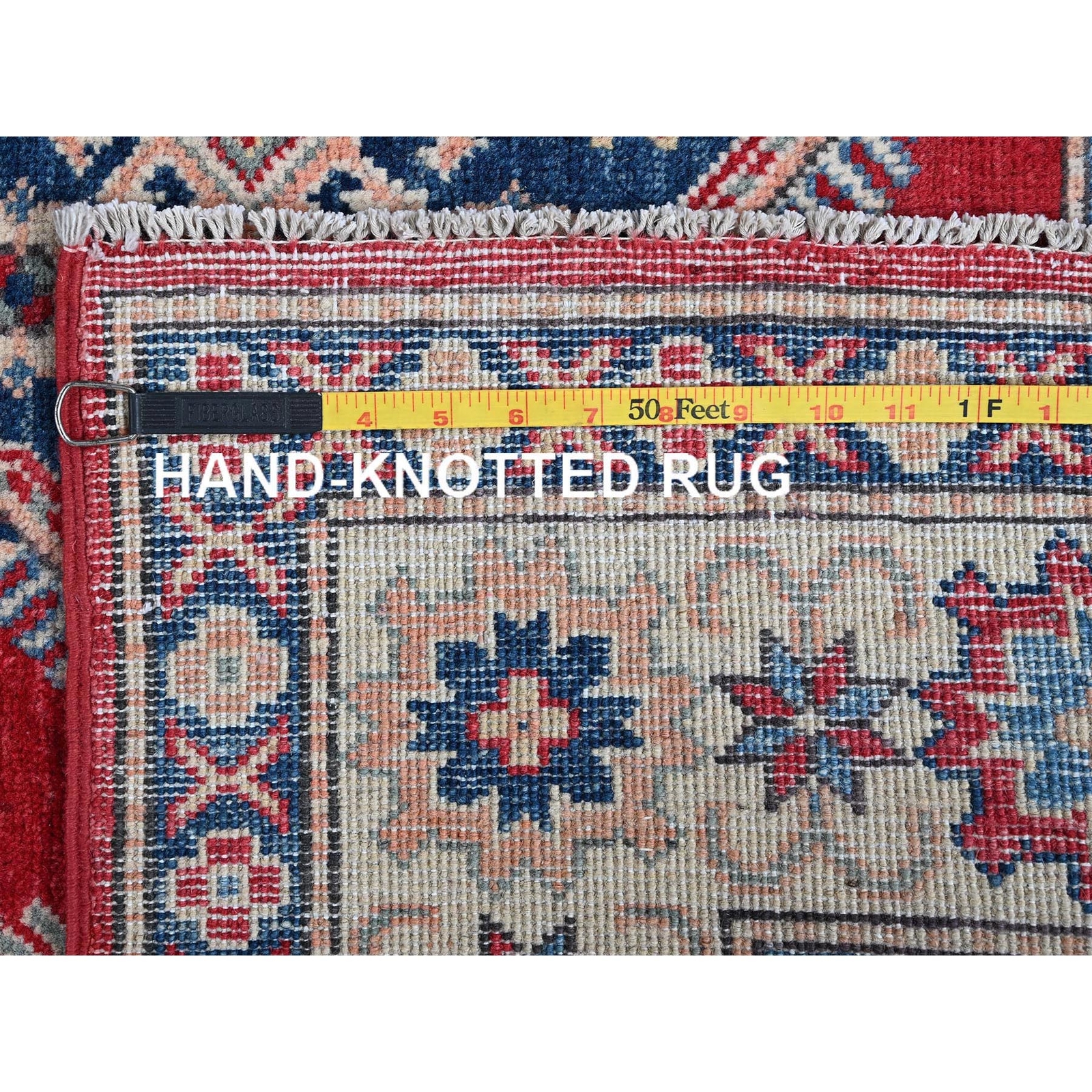 4’10″x7′ Red Kazak Geometric Design Hand Knotted Pure Wool Oriental Rug R330