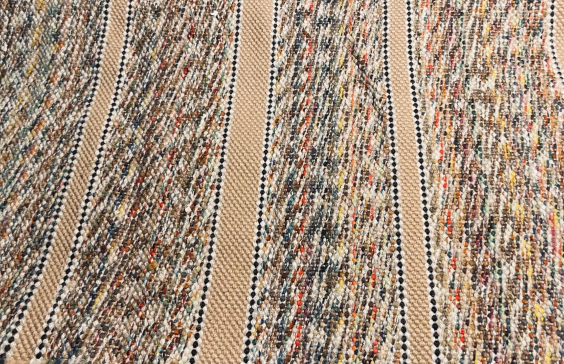 Vintage Woven Rag Rug 62’’x 24.5’’ Cottagecore Tan Black Red Brown White Runner