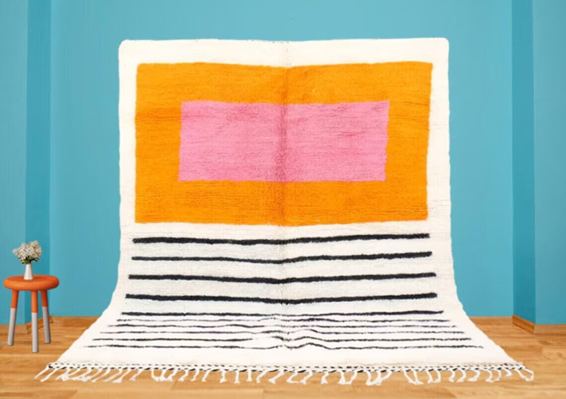 Moroccan Woolen carpet – New Pink And White rug – Beni Ourain style – New Beni O