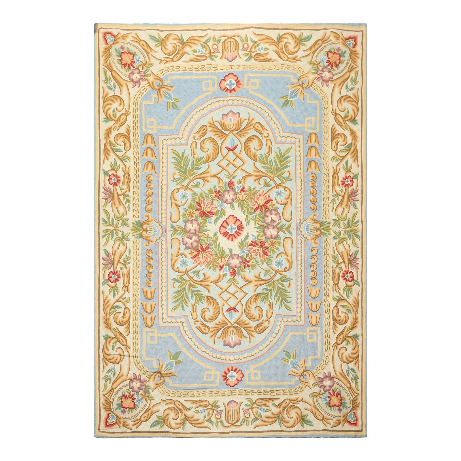 6×9 Hand Woven Wool Aqua, Blue Chainstitch Traditional Floral Rug