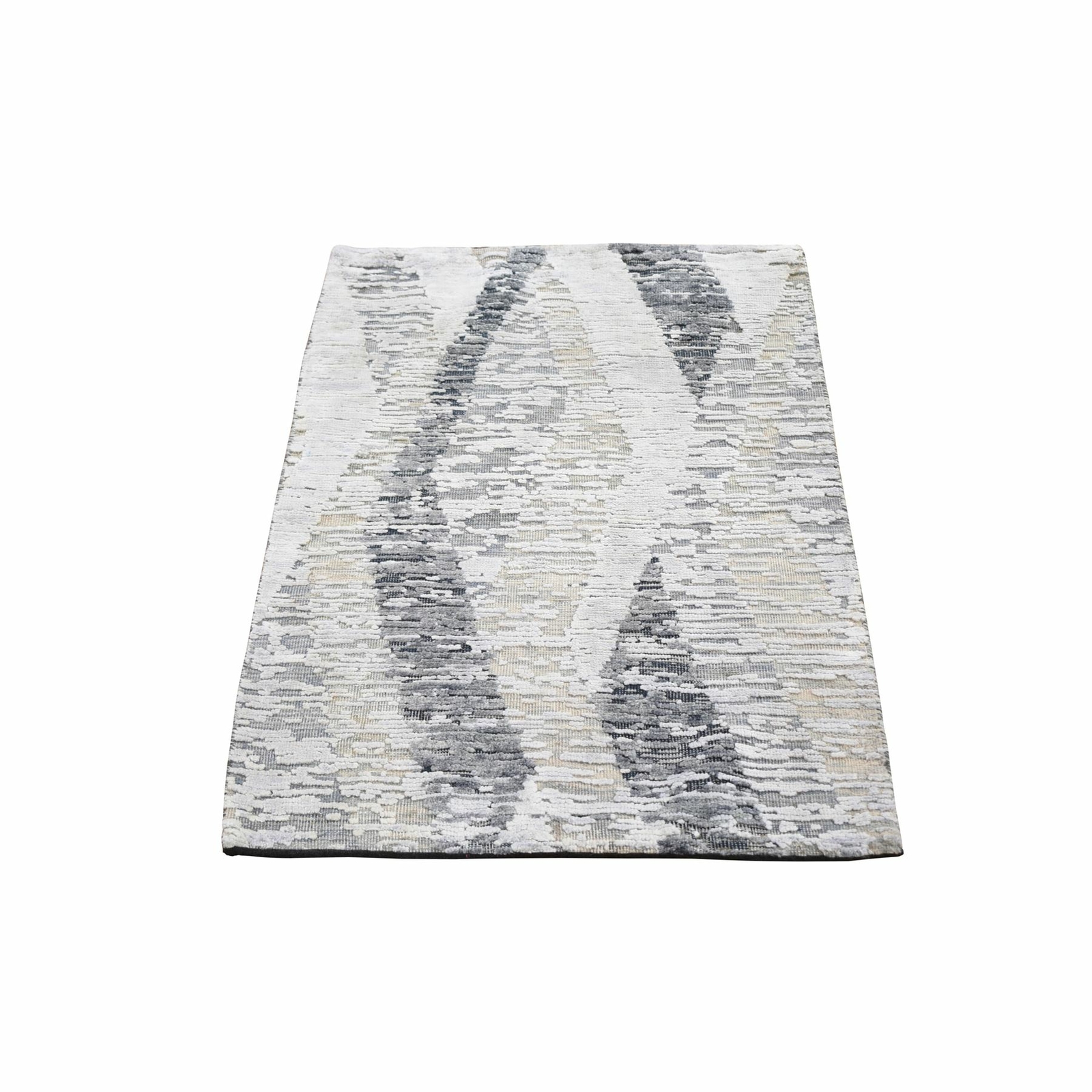 2’x3’1″ DIMENSIONAL CURTAINS Gray Silk With Textured Wool Oriental Rug R59278