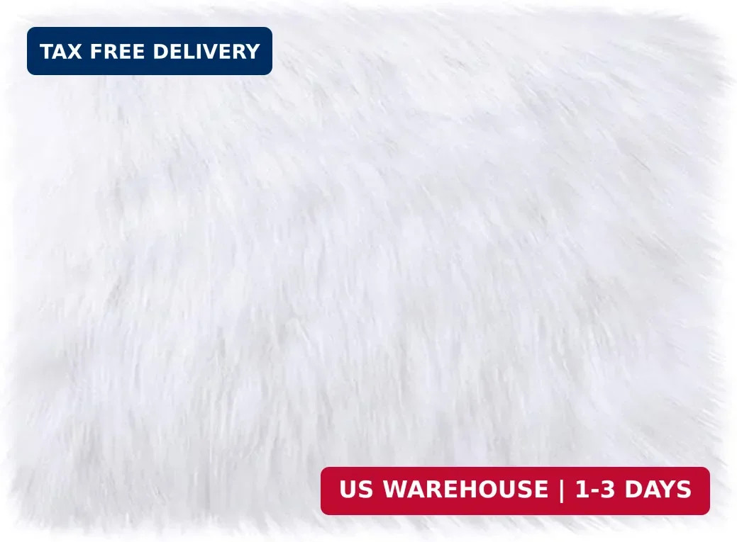 White Faux Fur Plush Cushion Fluffy Small Area Rug, Luxury Background for Small