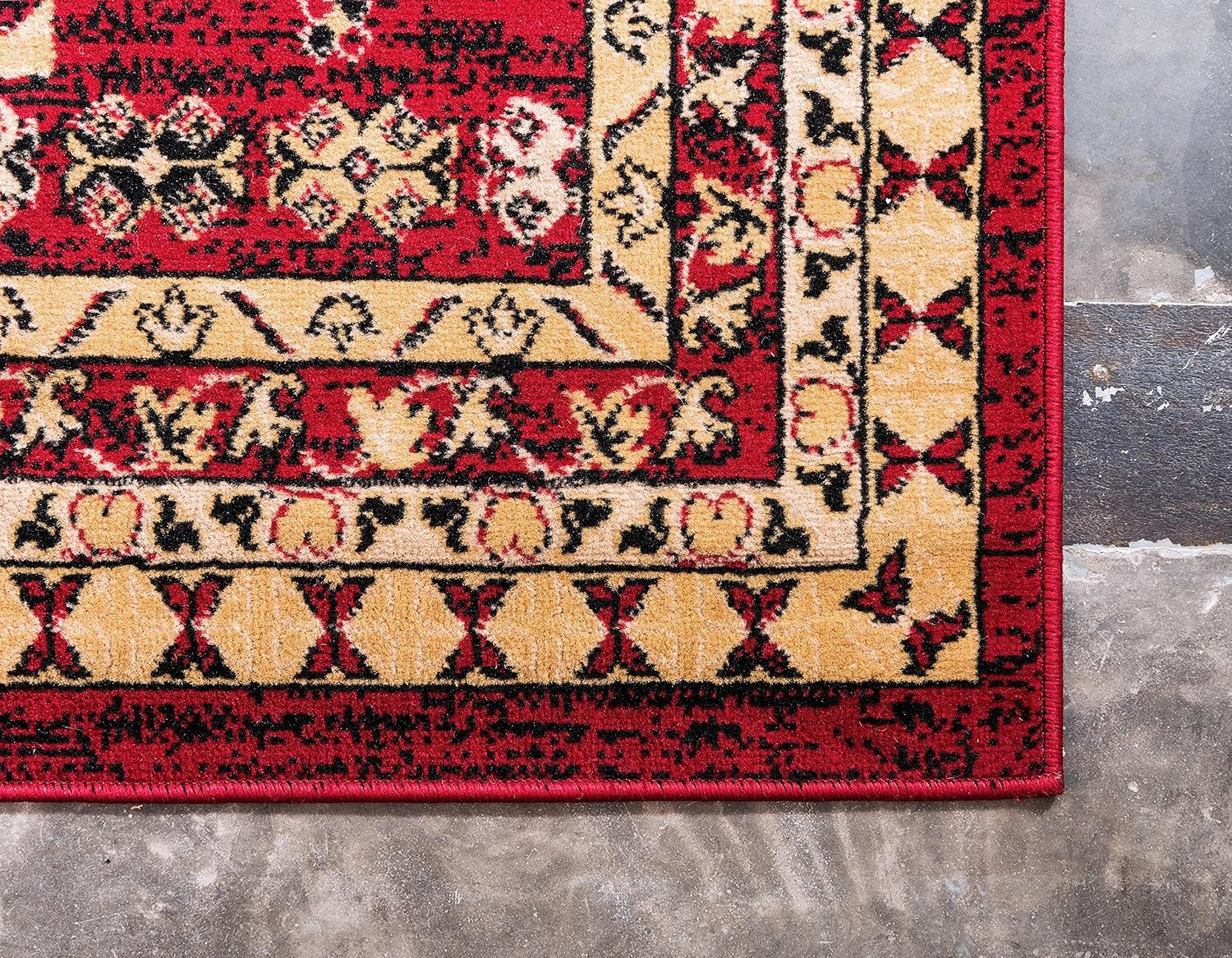Geometric Tribal Area Rug Runner – Taftan Collection, Red/Gold, 2′ 11″ x 16′ 5