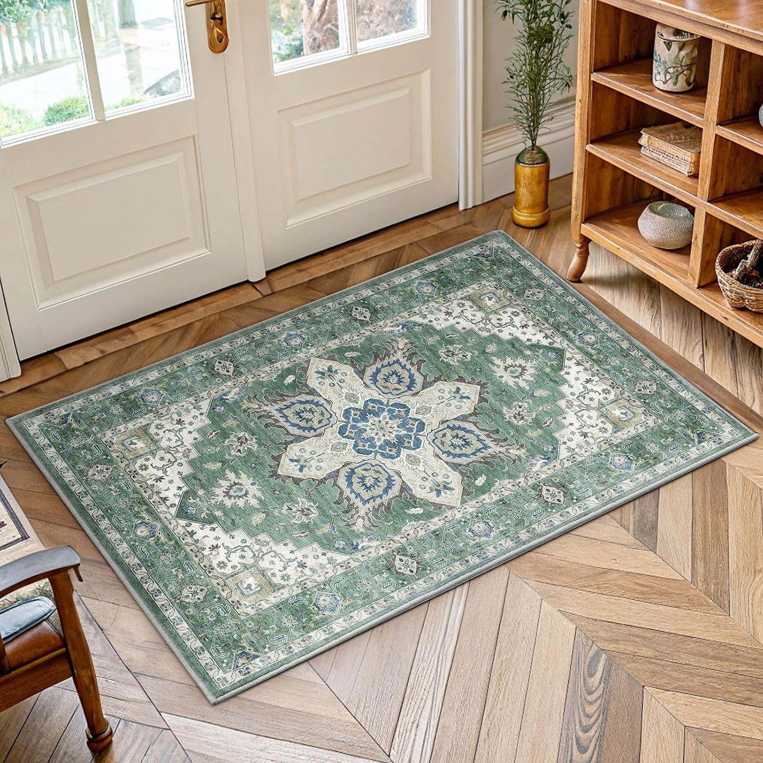2×4 Washable Area Rug, Low-Profile Entryway Rug with Non-Slip Backing & Durable