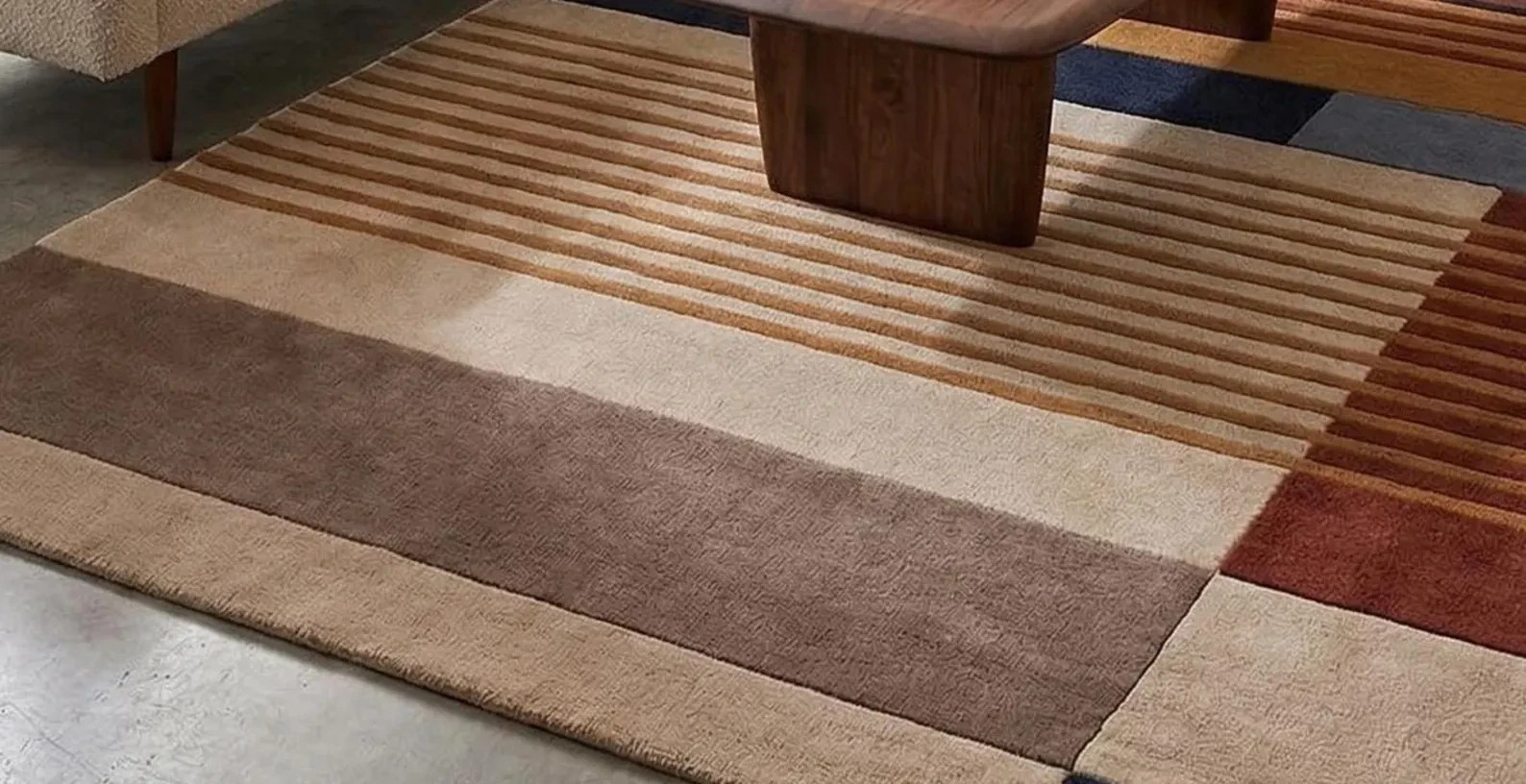 Hand-Tufted NZ Wool Rug | Modern Geometric Striped Carpet Livin Room modern