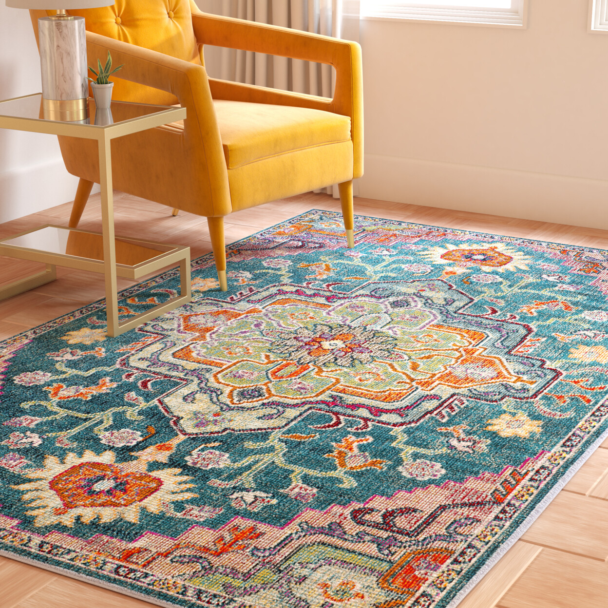 SAFAVIEH Transitional Boho Oriental Medallion Area Rug Teal and Rose Crystal