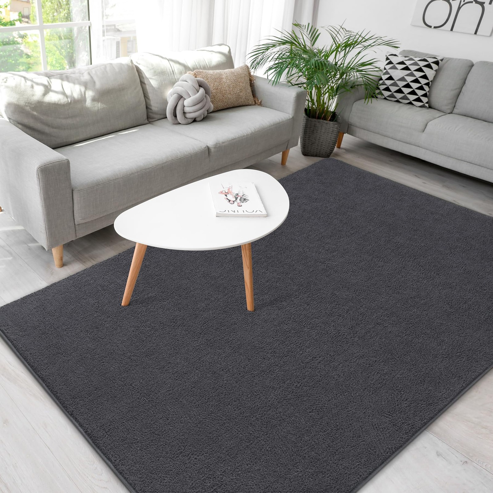 B BENRON 4×6 Dark Grey Minimalist Area Rug for Living Room Bedroom Soft Washable