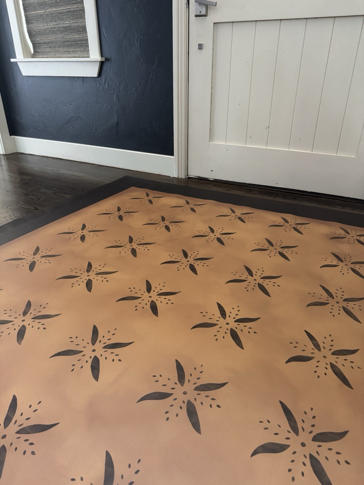 Hand Painted Floor Cloth, size 4’x6’ Wipeable Floorcloth Area Rug. So Durable