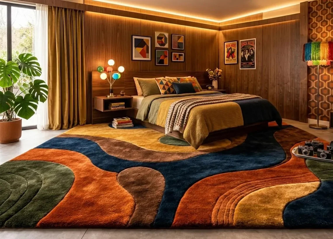 Mid Century Modern Hand-Tufted Retro Earth Tone Decor Rug Large Abstract 3d Area