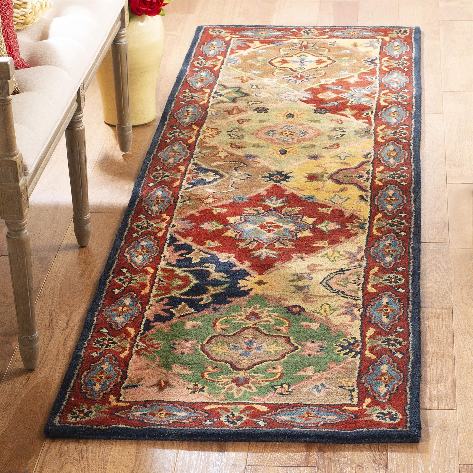 Pemberly Row Red Traditional Wool Rug – Runner 2’3″ x 12′ in Multi-Color