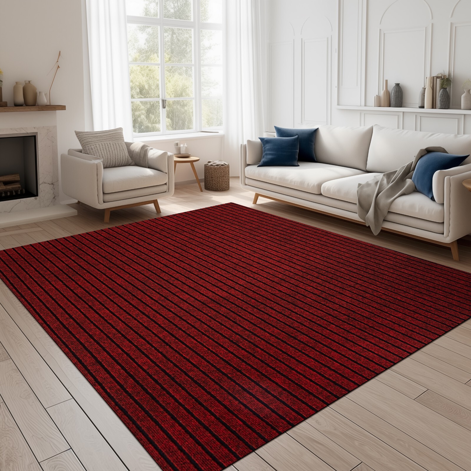 Area Rugs for Living Room or Bedroom, Red Striped Carpet Runner Rug Indoor Mat