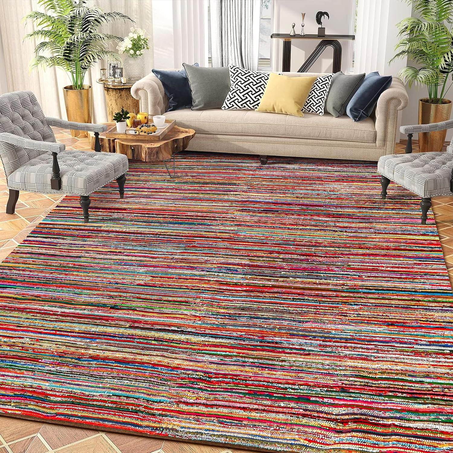 Boho Chindi Rug 8×10 – Colorful Woven Area Rug for Living Room & Bedroom