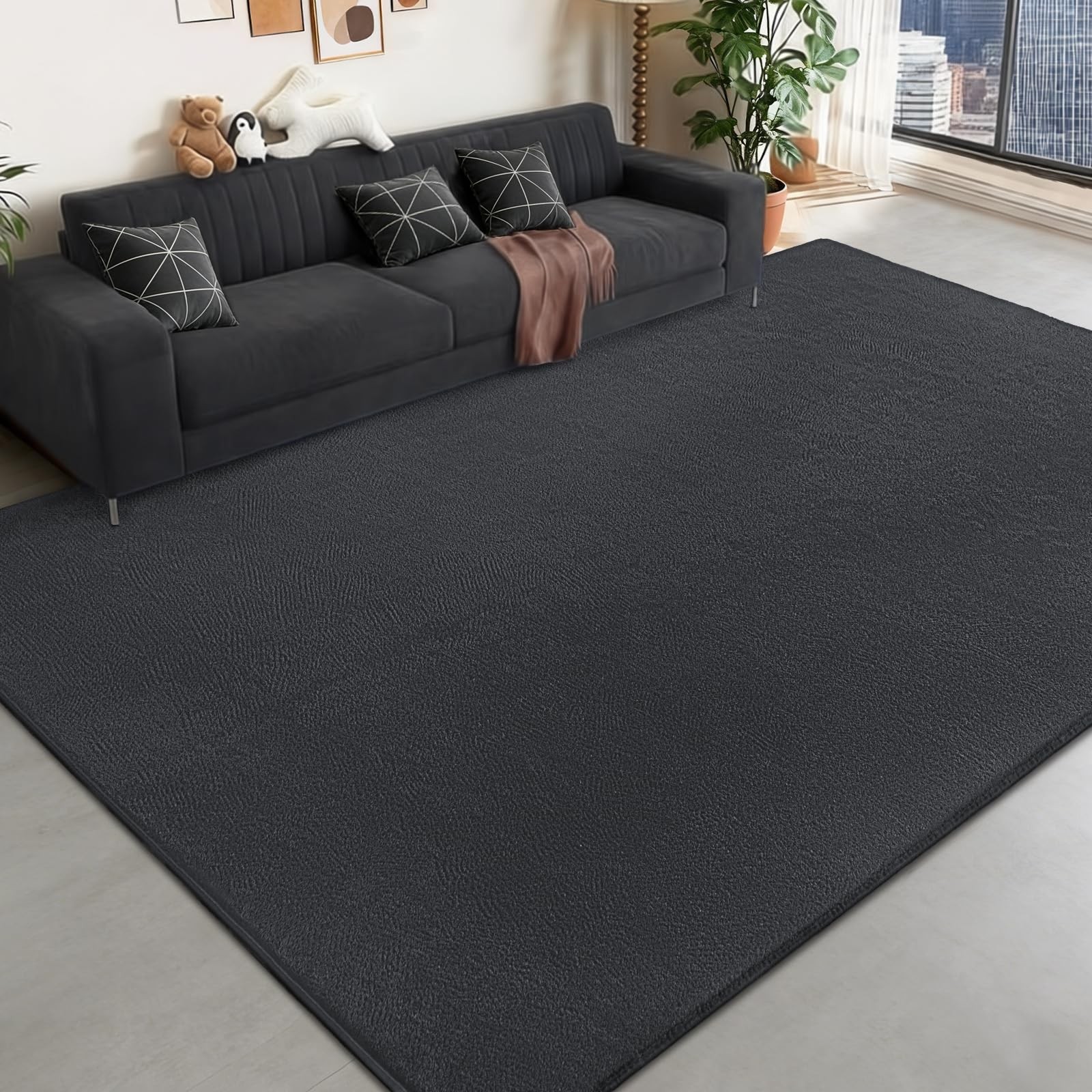 Large Area Rugs for Bedroom Living Room – 4×6 Feet Ultra Soft Dark Grey Rug T…