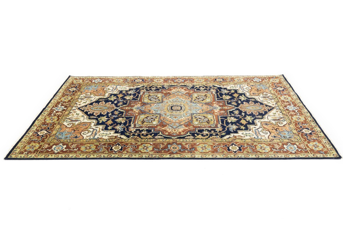 6X9 ft Farmhouse Boho Geometric Handmade Heriz Serapi Oriental Rug Wool Carpet
