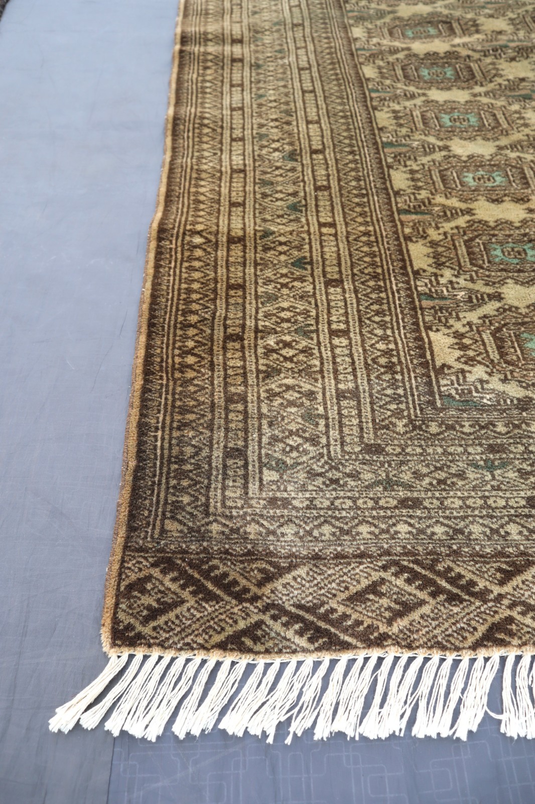Beige Gray 4×6 ft Turkmen Vintage Tribal Rug, Afghan Handmade Rug, Kitchen Rug