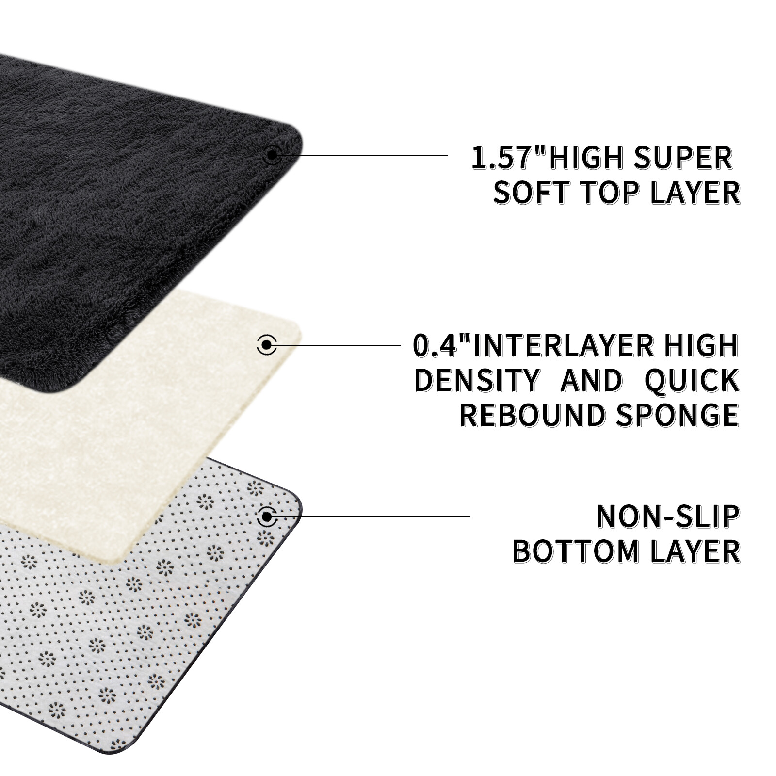 Fluffy Large Area Rugs Shaggy Soft Floor Carpets for Living Room Bedroom Black