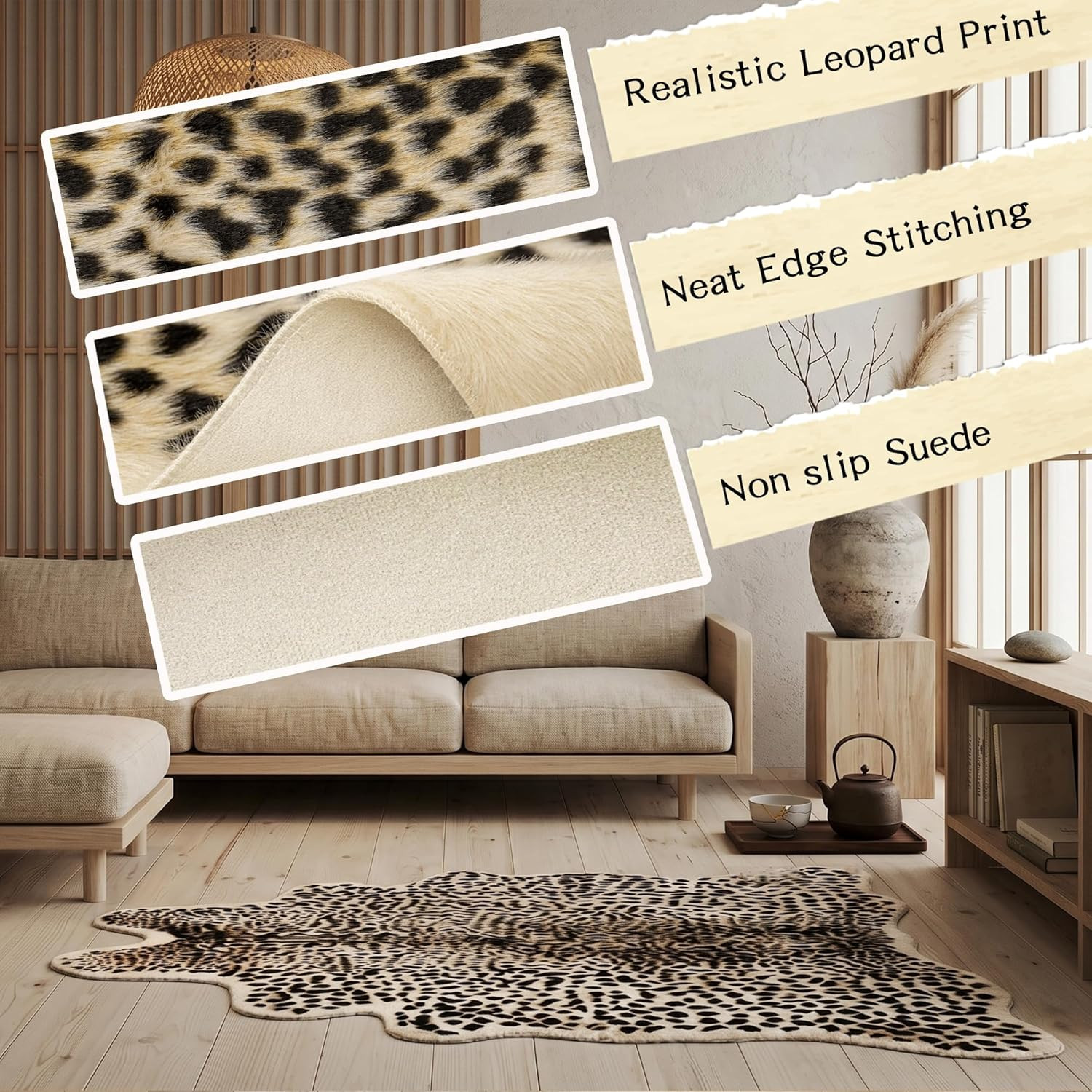Cheetah Print Faux Fur Rug 5.3×6.6ft Machine Washable for Living Room & Bedroom