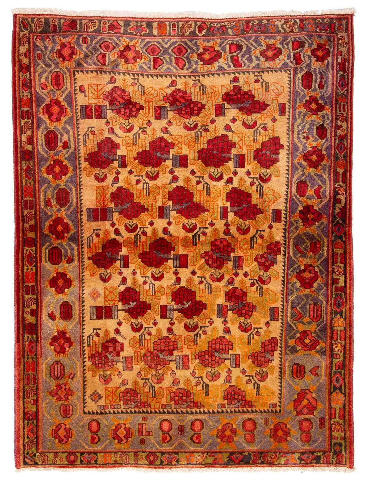 Vintage 4’11” x 6’6″ Traditional Hand Knotted Vegetable Dye Wool Area Rug