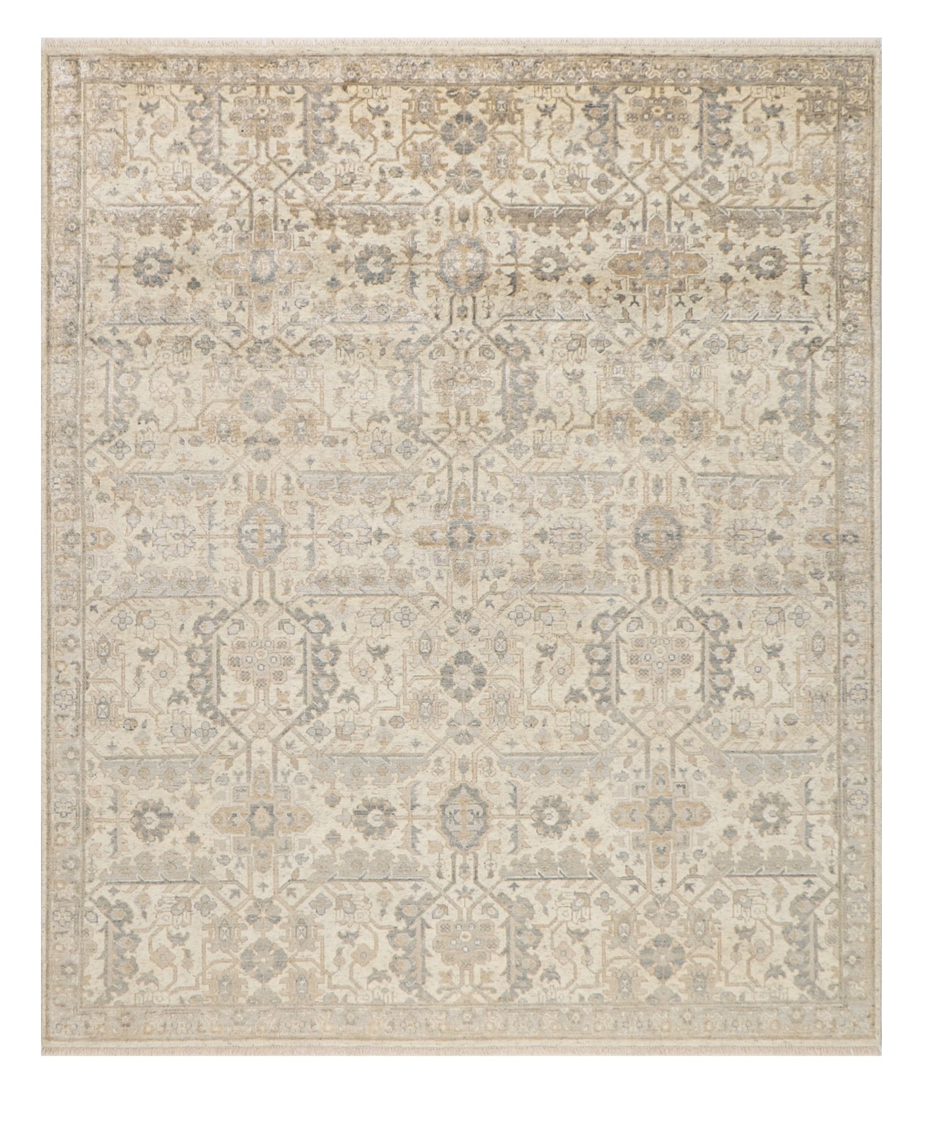 7’10” x 10’0″ Fine Hand Knotted Silk Rug Vintage Ivory Turkish Oushak Area Rug