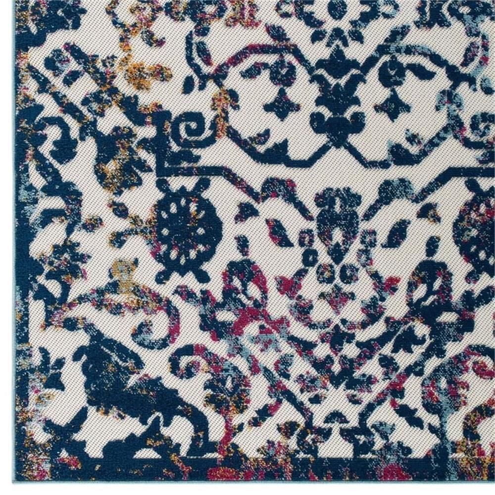 Modway Reflect 63×90.5″ Primrose Ornate Floral Lattice Rug in Ivory/Dark Blue