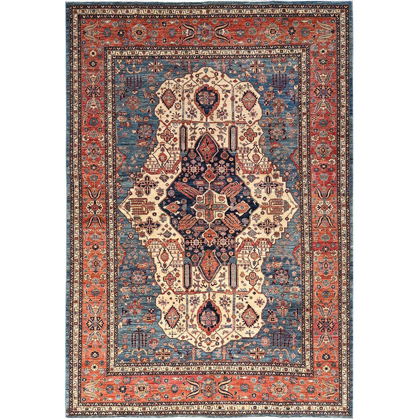 10’2″x14’6″ Blue Farahan Saroogh Design Aryana Grade Wool Rug Hand Knotted 1600