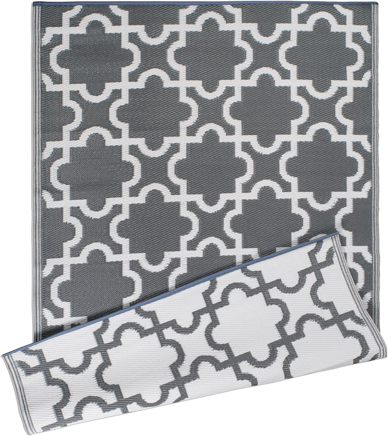 Reversible Outdoor Lattice Woven Rug, 4X6 Ft, Gray