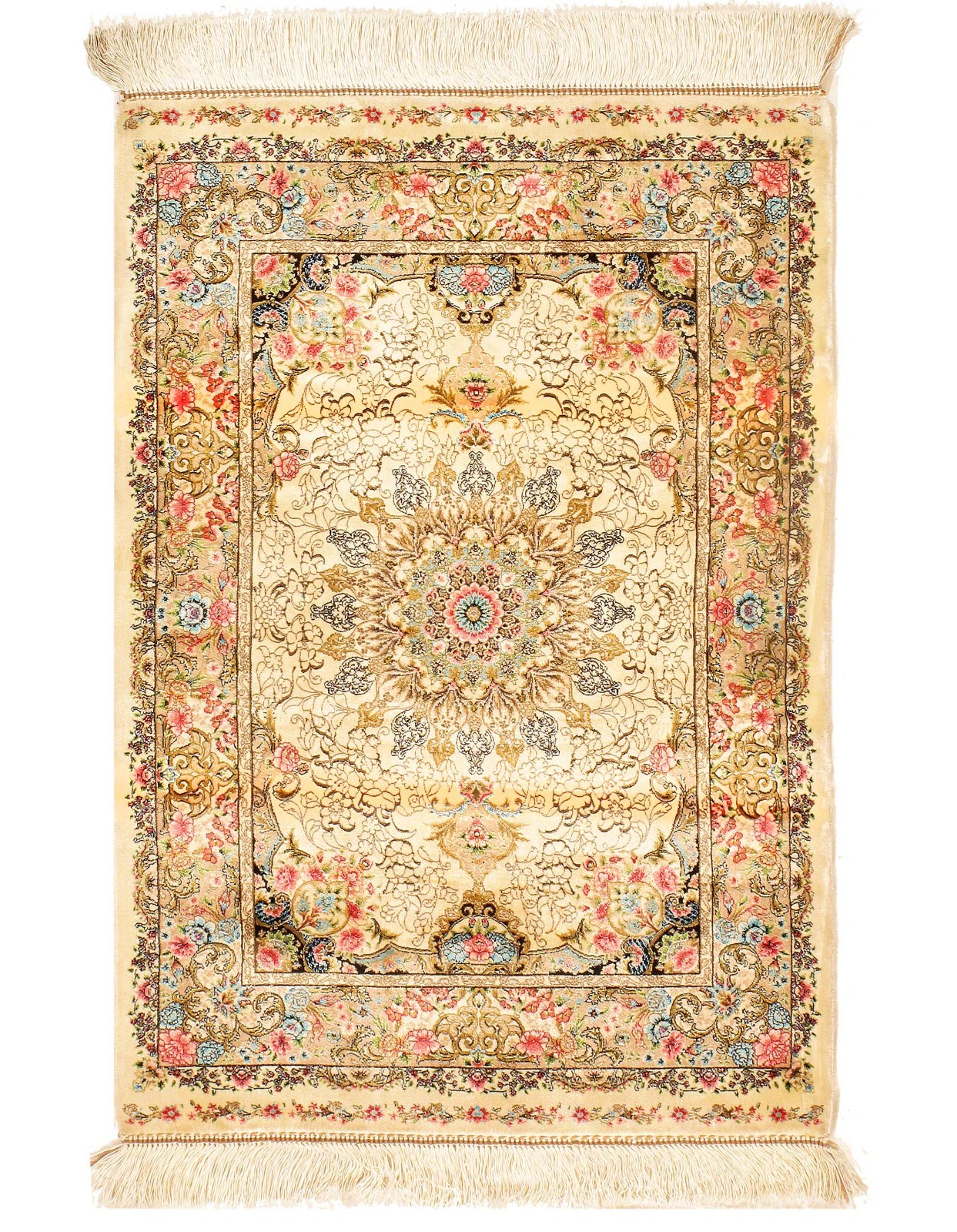 Beige Color Exquisite Design Paris Palace Fine Power Loom V.Silk Rug 2’2″X 3’1″