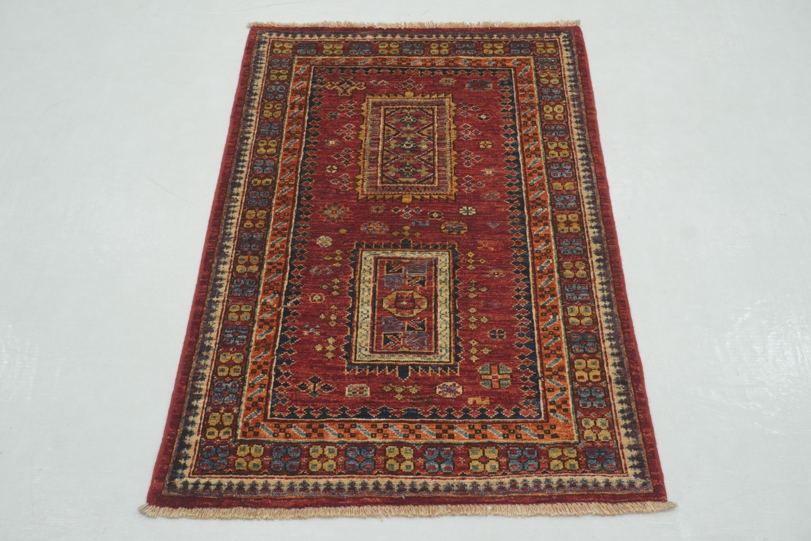 3×4 ft Red Afghan Hand Knotted Traditional Area Rug